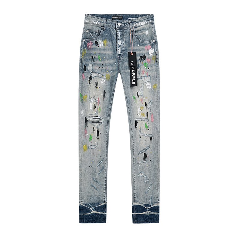 Purple Brand Light Blue Paint Splatter Distressed Jeans