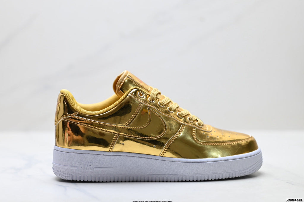Nike Air Force 1 Low Gold Metallic Unisex Sneakers Style 18