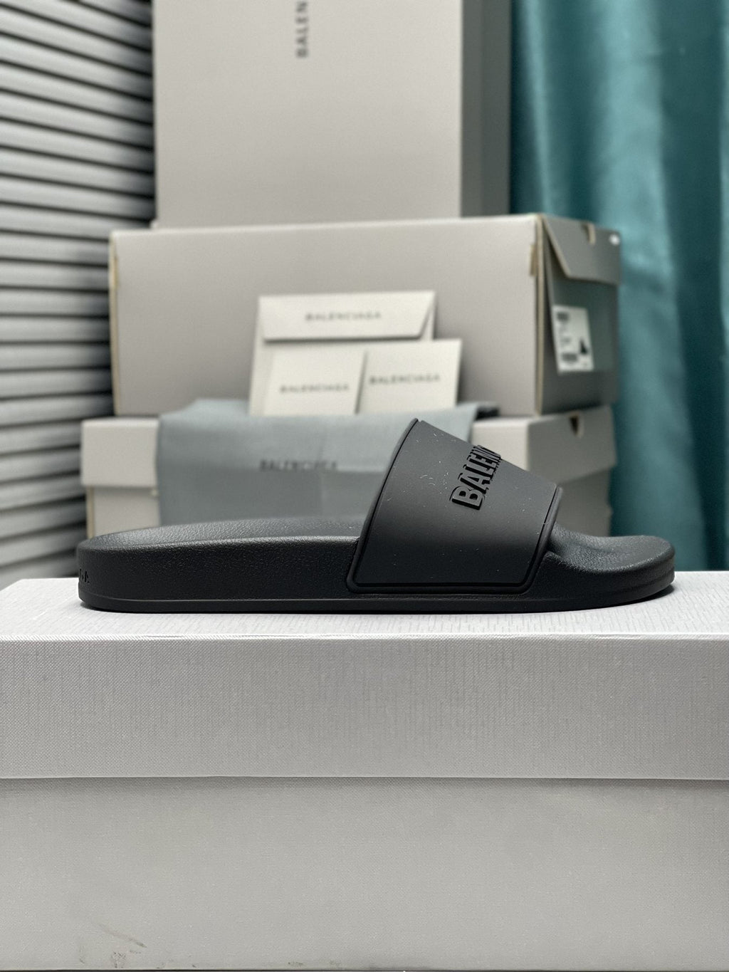 Balenciaga Black Embossed Slide Sandals