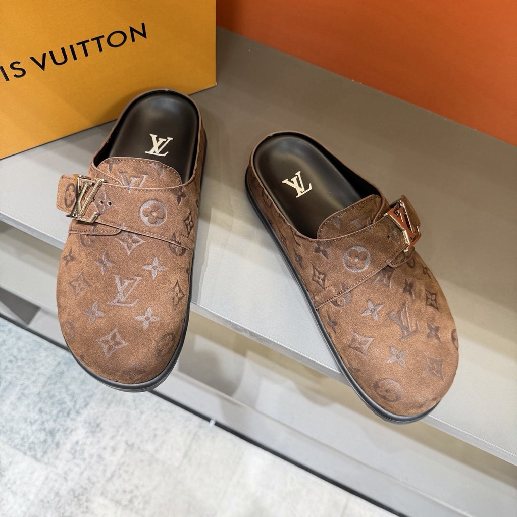 Louis Vuitton Embossed Buckle Slide Sandals