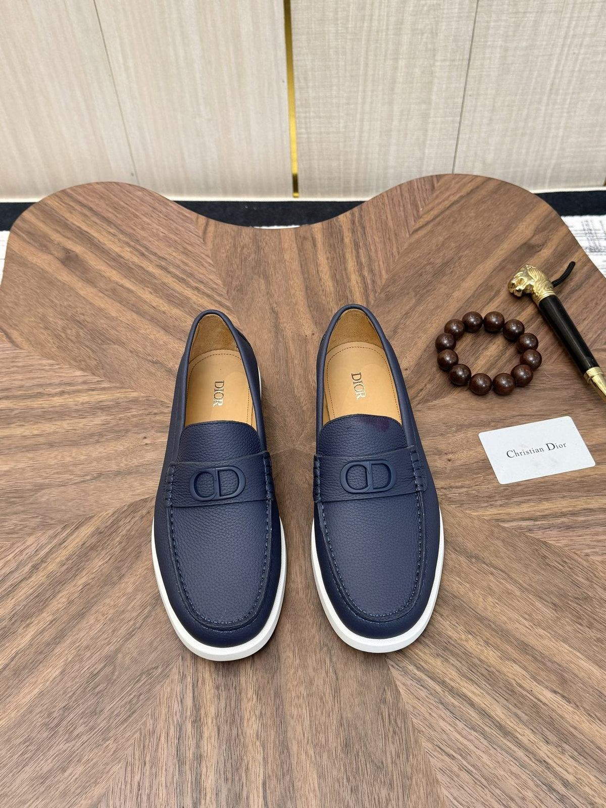 Dior Men's Contrast-Sole Slip-On Loafers - Moc-Toe Stitching