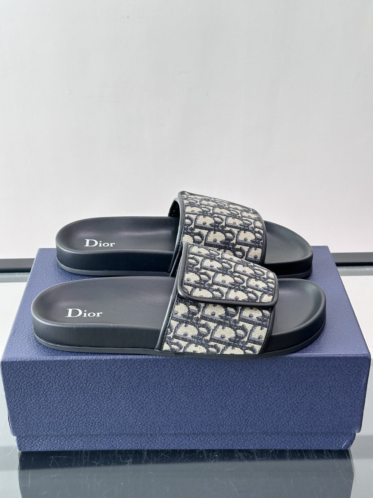 Dior Patterned Strap Slide Sandals - Black Sole